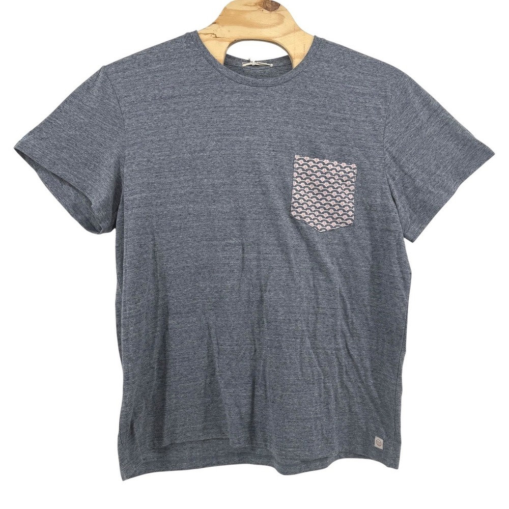 Marine Layer Mens Re-Spun Signature Crew Pocket Tee Denim Neps Blue XXL New